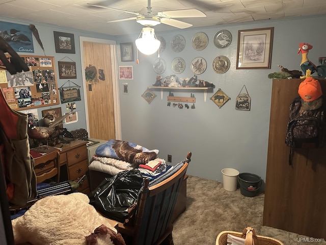 carpeted bedroom with a ceiling fan