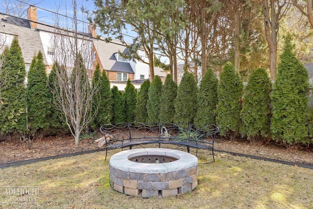 view of yard featuring a fire pit