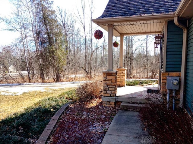 view of yard with a porch