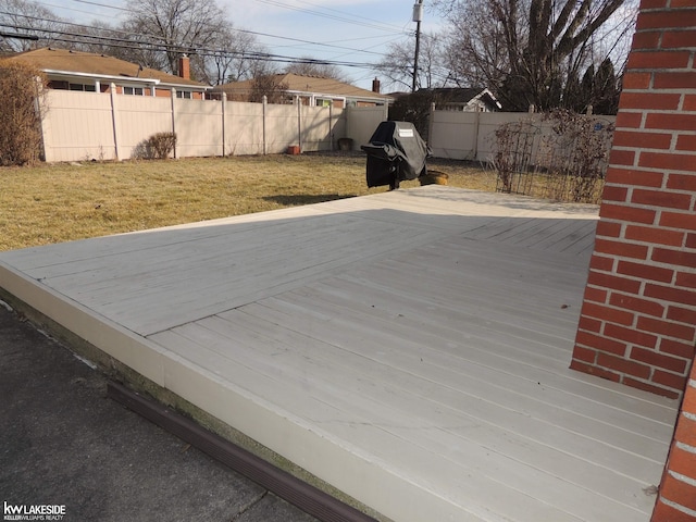 wooden deck featuring a yard and a fenced backyard