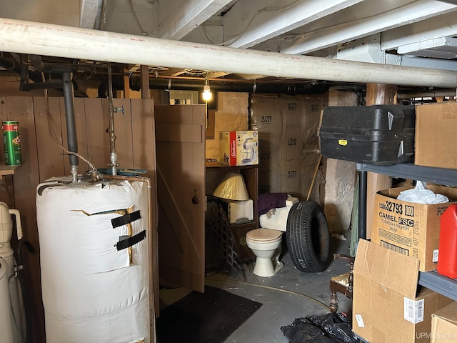 unfinished basement with water heater