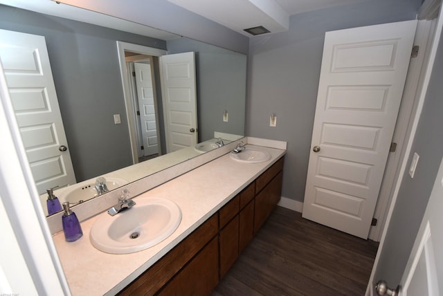 bathroom featuring wood finished floors and a sink