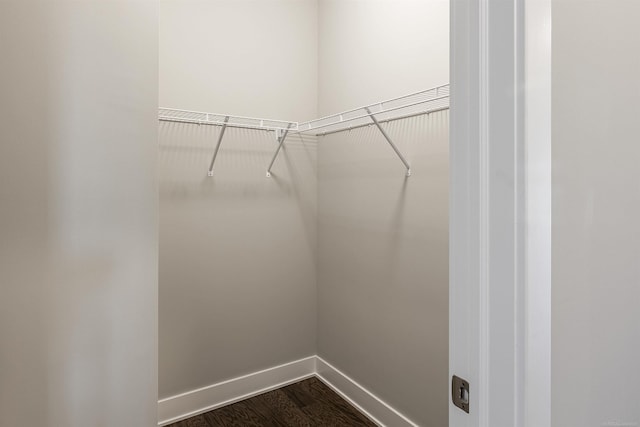 spacious closet with dark wood-style floors