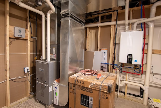 utility room with water heater