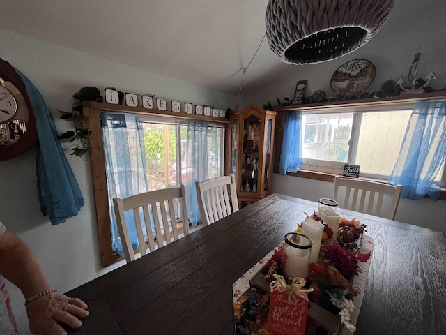 dining area with vaulted ceiling