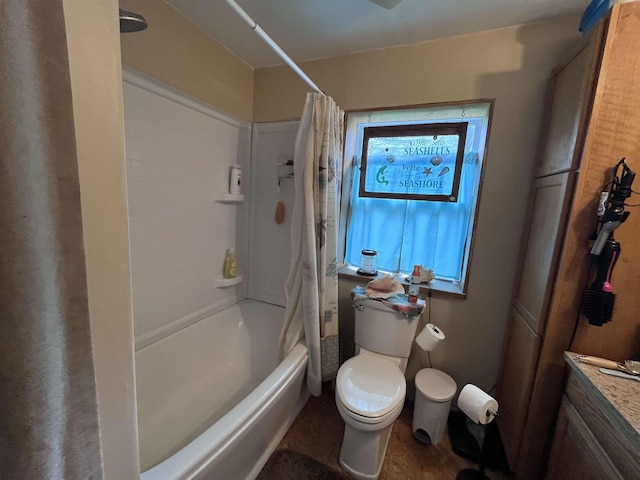 full bath featuring shower / tub combo and toilet