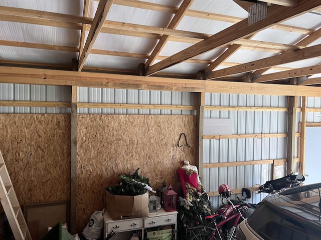 garage with metal wall