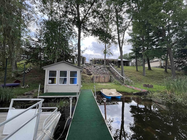 view of dock featuring stairway