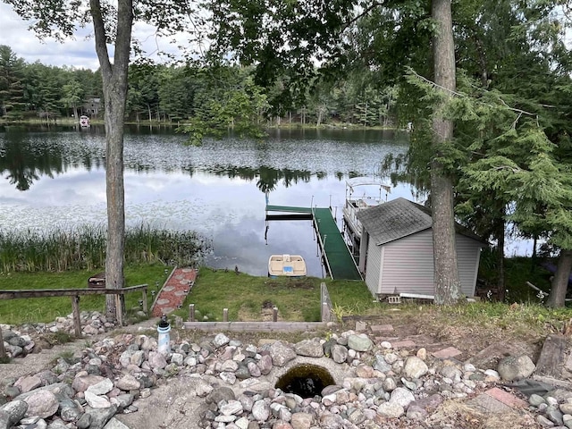 dock area with a water view