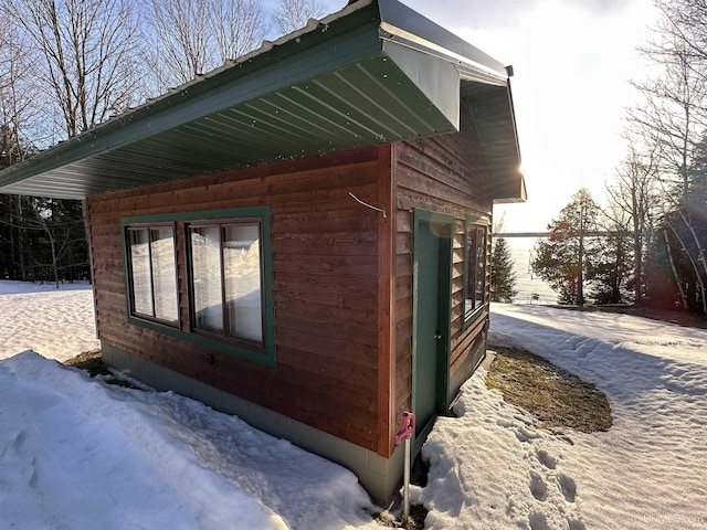 view of snow covered exterior