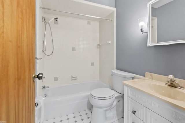 full bath featuring vanity, toilet, and shower / bathing tub combination