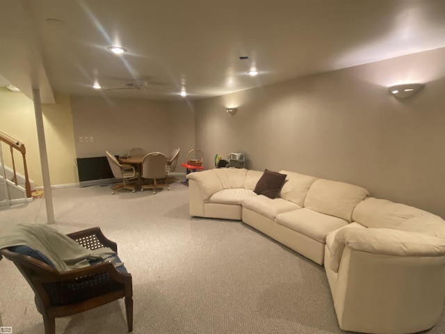 carpeted living area featuring recessed lighting