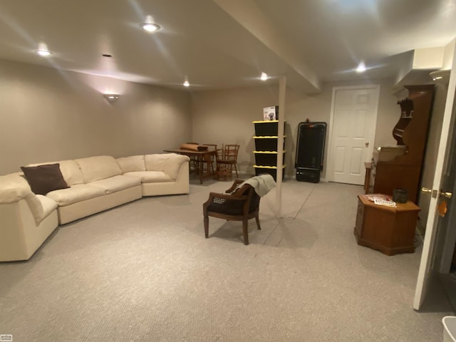 living area with carpet flooring and recessed lighting