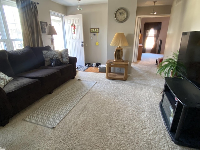 living room featuring carpet flooring