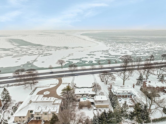 aerial view featuring a water view