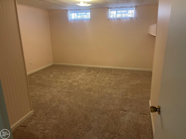 below grade area with baseboards and carpet floors