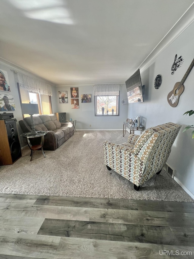 living room featuring baseboards and wood finished floors