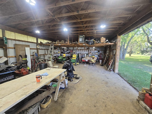 garage featuring a workshop area