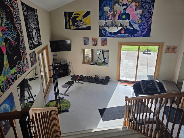 3156 E Maple Ave, Grand Blanc, MI 48507 - workout area featuring high vaulted ceiling and tile patterned flooring