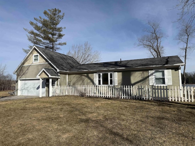 view of front of home with a front yard and fence