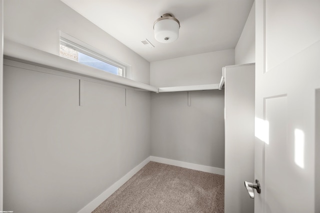 spacious closet featuring light carpet