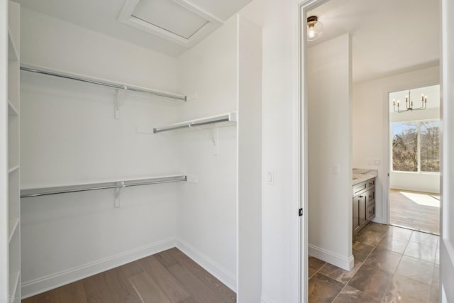 7474 Connies Dr, Shelby Twp, MI 48316 - spacious closet with attic access and dark wood-style floors