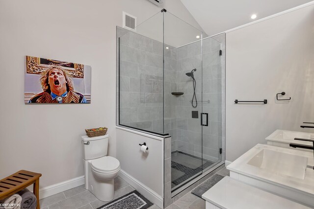 65 Sea Ray Blvd Unit 7, Harrison Twp, MI 48045 - full bath with visible vents, toilet, a stall shower, tile patterned flooring, and baseboards