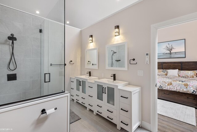 65 Sea Ray Blvd Unit 7, Harrison Twp, MI 48045 - bathroom featuring vanity, connected bathroom, recessed lighting, and tiled shower