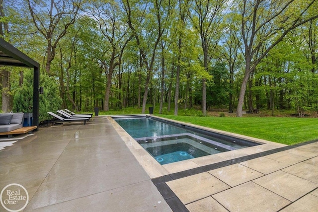 4795 Gallagher Rd, Rochester, MI 48306 - swimming pool featuring an in-ground hot tub, a lawn, and a patio area