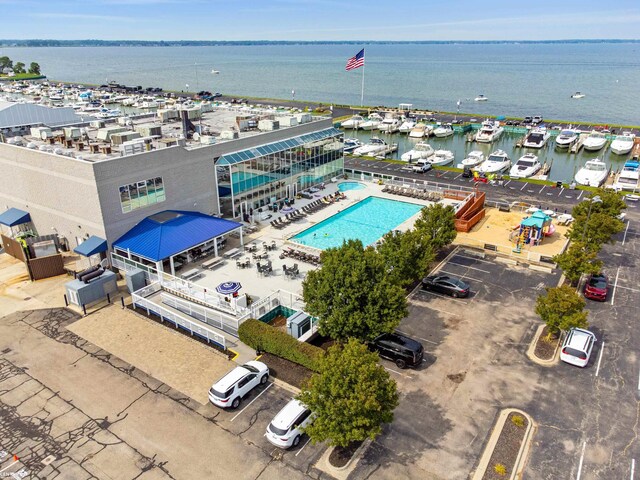 49 Sea Ray Blvd, Harrison Twp, MI 48045 - bird's eye view of a large body of water, a pool area, and numerous boat docks