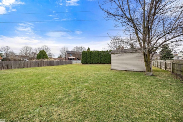 41640 Brandywine Dr, Clinton Township, MI 48038 - view of yard with a fenced backyard, an outdoor structure, and a shed