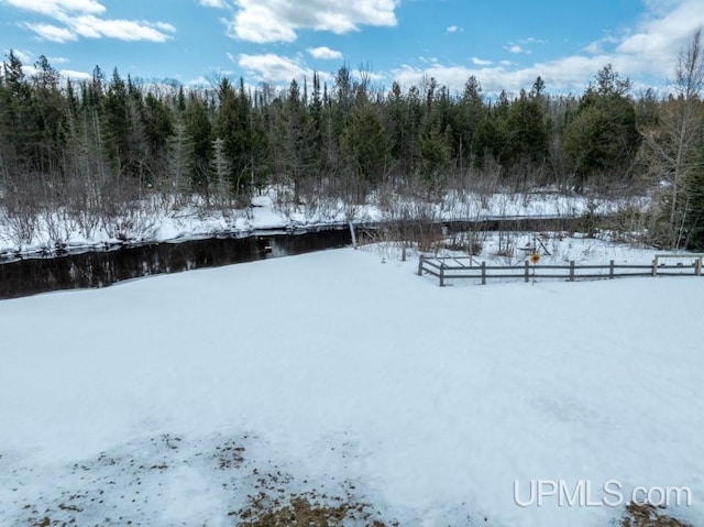 E3117 H44 Hwy, Trenary, MI 49891 - snowy yard featuring a wooded view