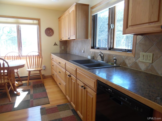 49436 S Superior Rd, Houghton, MI 49931 - kitchen with a sink, light wood-style flooring, backsplash, and dishwasher