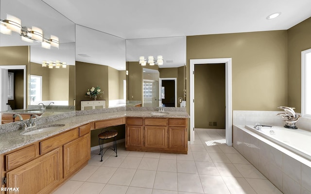 55763 Omni Dr, Shelby, MI 48315 - full bathroom with tile patterned flooring, double vanity, a bath, and a sink
