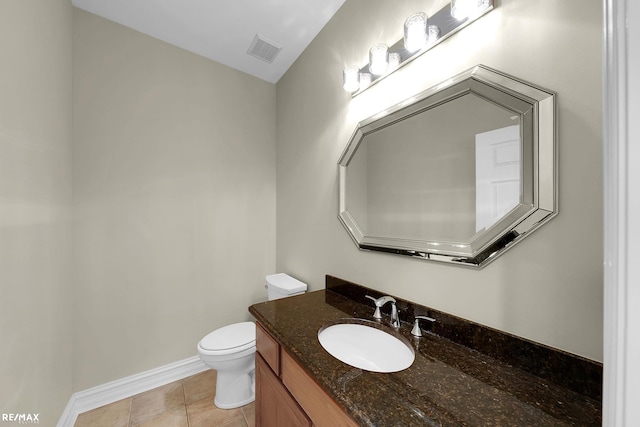 55763 Omni Dr, Shelby, MI 48315 - half bath featuring vanity, tile patterned flooring, visible vents, toilet, and baseboards