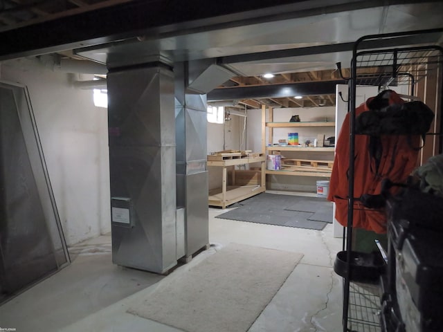 basement with heating unit