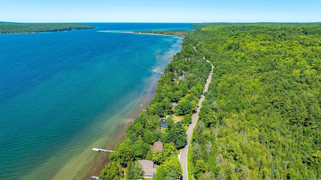 aerial view with a view of trees and a water view