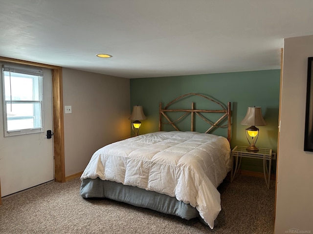 carpeted bedroom featuring recessed lighting