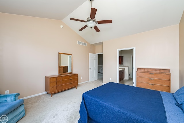 bedroom with visible vents, baseboards, and light colored carpet