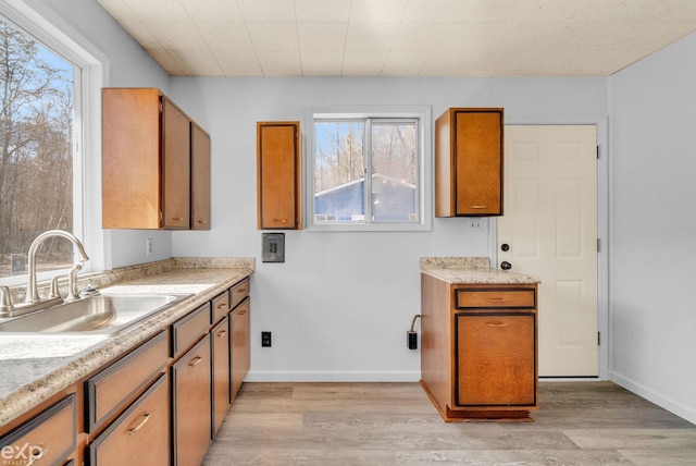2407 Karen St, Prescott, MI 48756 - clothes washing area featuring a sink, baseboards, and light wood finished floors