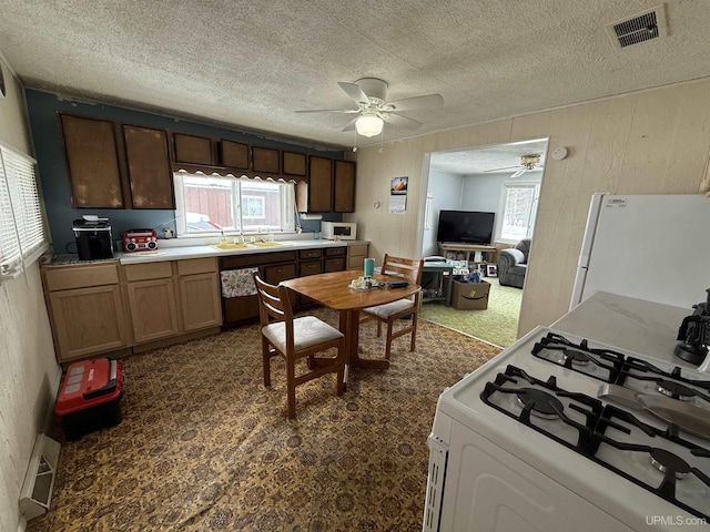 N5352 Pine St, Shingleton, MI 49884 - kitchen featuring a wealth of natural light, white appliances, visible vents, and a ceiling fan