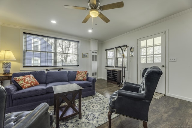 7173 Lake St, Lexington, MI 48450 - living area featuring crown molding, wood finished floors, and baseboards