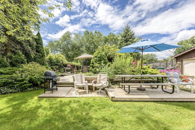 exterior space featuring a grill and a wooden deck