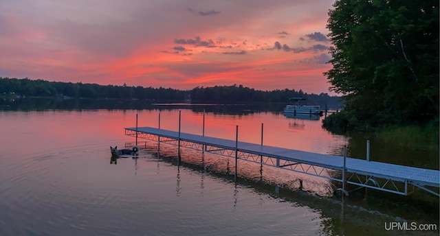 view of dock featuring a water view