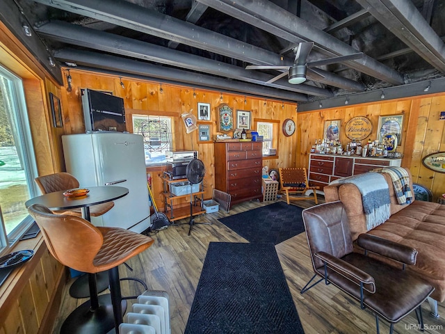 interior space featuring wood finished floors, wood walls, and a wealth of natural light