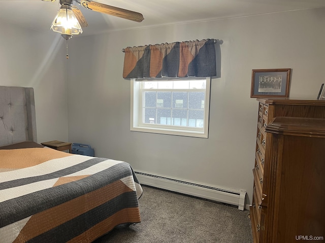 carpeted bedroom with baseboard heating