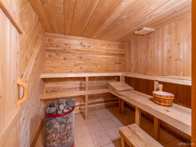 view of sauna with tile patterned flooring