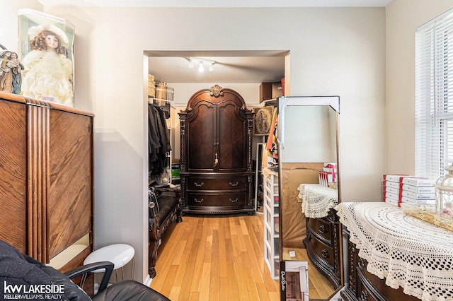 walk in closet with light wood-type flooring
