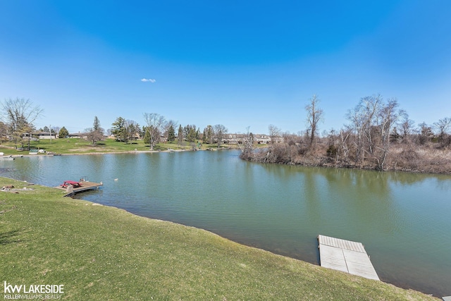 property view of water featuring a boat dock