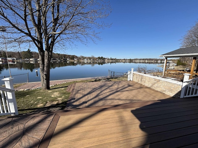 dock area with a water view